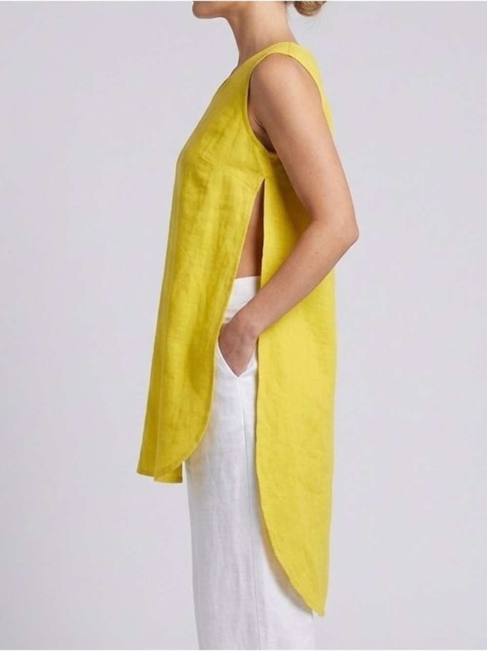 NWT Calligraphie Yellow Sleeveless High-Slit cotton Tunic Top